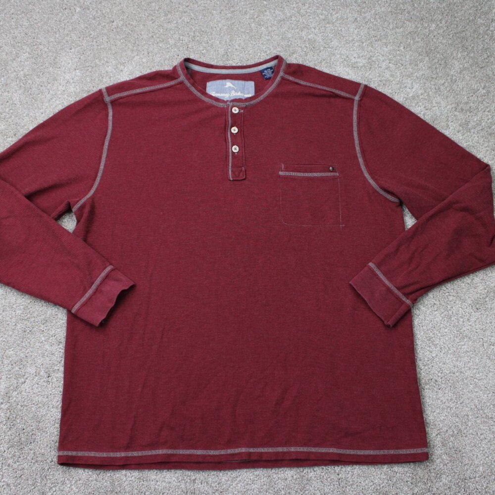 Tommy Bahama Henley Shirt Mens XL Red Pima Cotton/Polyester Stretch L/S Pullover